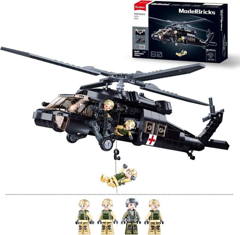 UH-60 Black Hawk Helicopter Building Set with Minifigures