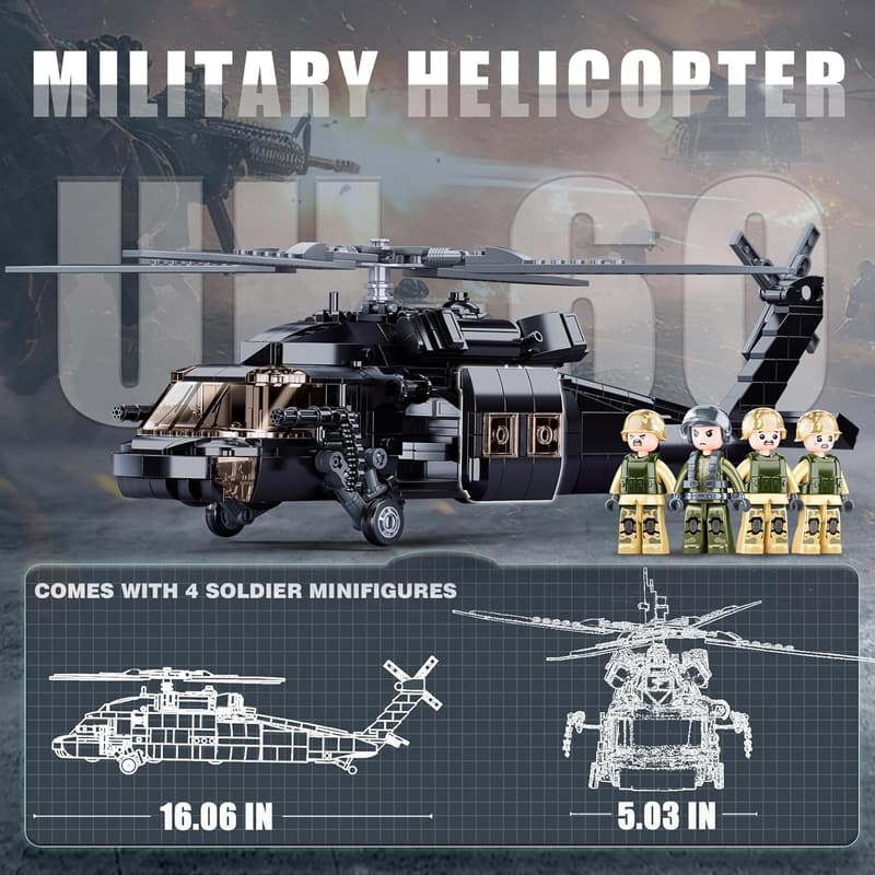 Military UH-60 Black Hawk Helicopter Model Building Set