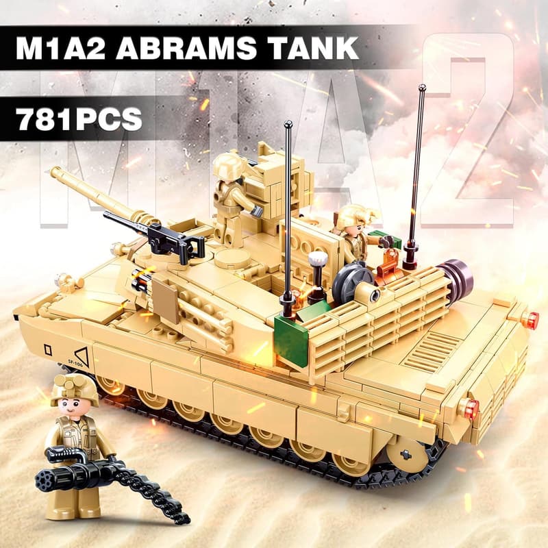M1A2 Abrams Army Tank Building Set with Minifigures for Kids