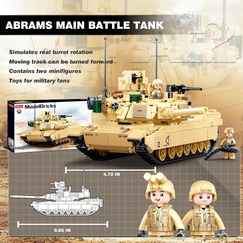 M1A2 Abrams Army Tank Building Set with Minifigures for Kids