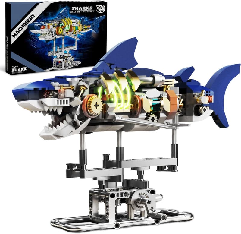 Mechanical Shark Building Set with Display Stand & Light for Adults