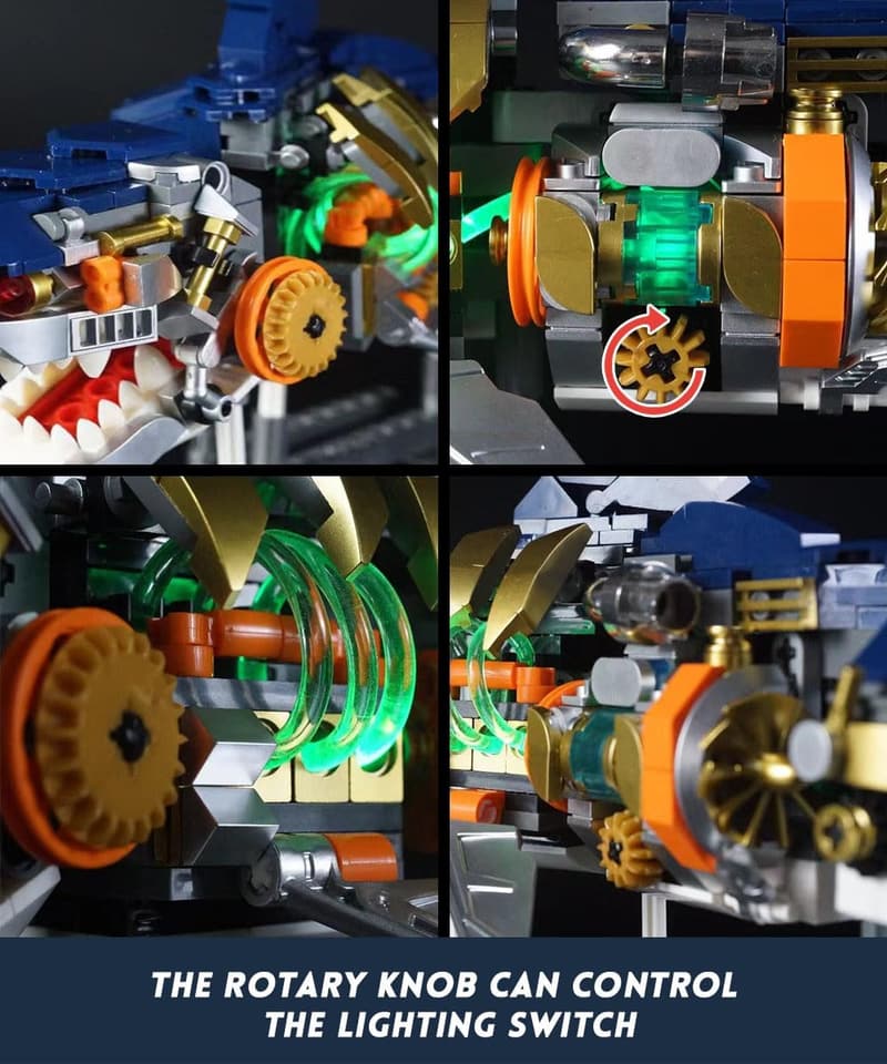 Mechanical Shark Building Set with Display Stand & Light for Adults