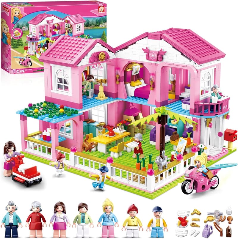 Seaside Villa Building Set for Girls 6-12 with 7 Minifigures