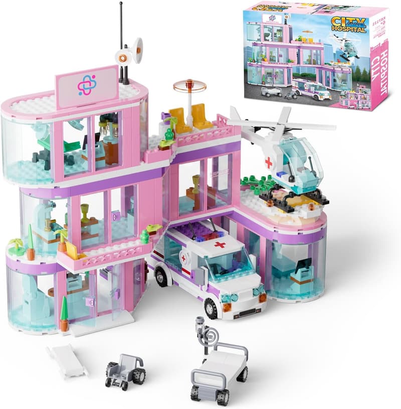 Hospital Building Playset with Ambulance Truck for Kids 6+
