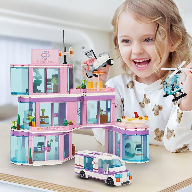 Hospital Building Playset with Ambulance Truck for Kids 6+