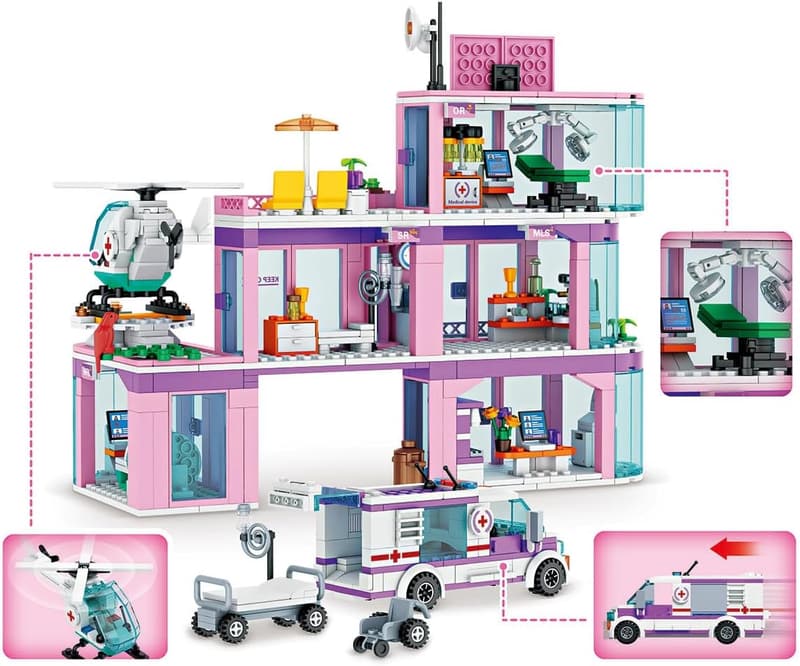 Hospital Building Playset with Ambulance Truck for Kids 6+
