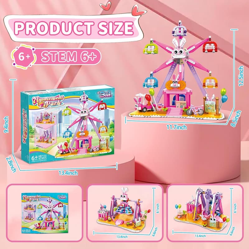 Pink Ferris Wheel Building Set Toy for Kids 6-12