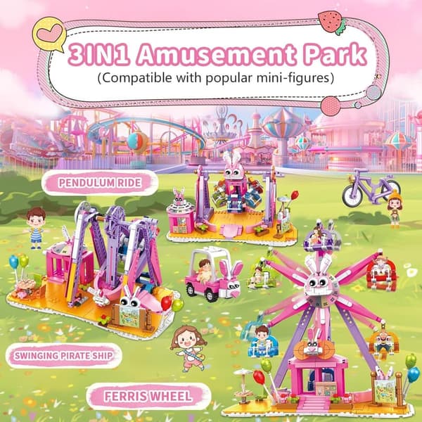 Pink Ferris Wheel Building Set Toy for Kids 6-12