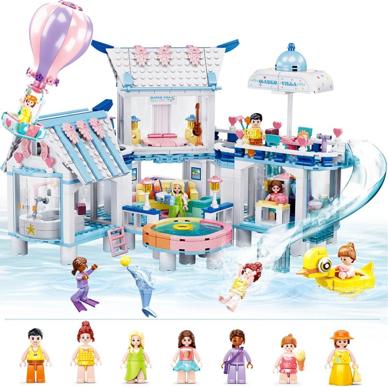 Girls Beach Villa Building Set - 938 PCS with 7 Minifigures
