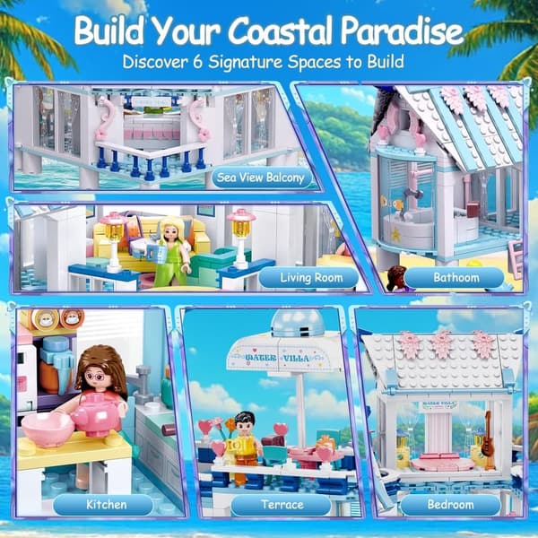Girls Beach Villa Building Set - 938 PCS with 7 Minifigures