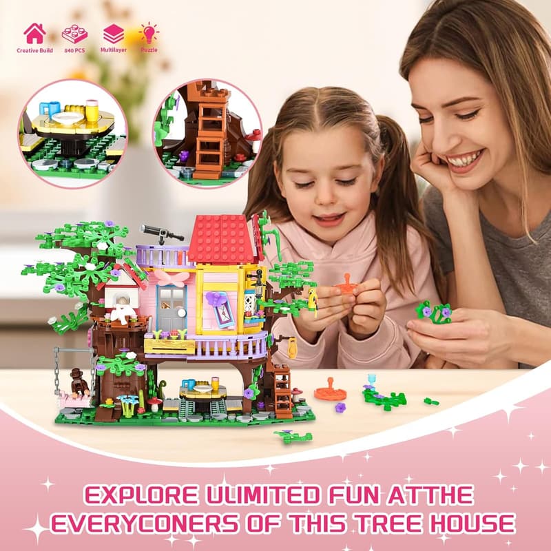 Animal Tree House Building Set for Kids, 840 PCS - Birthday Gift