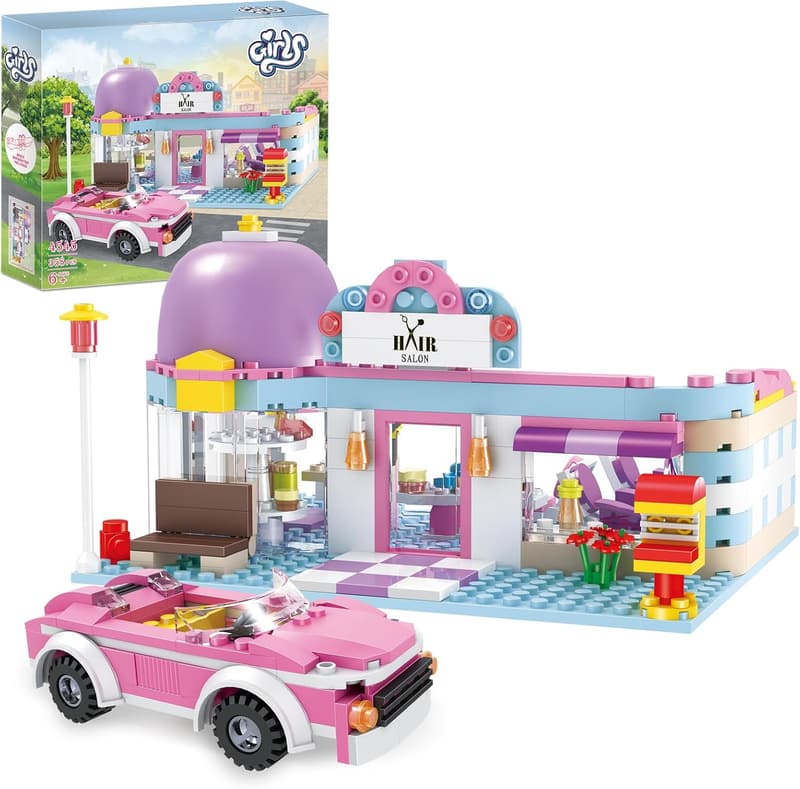 Girls' Hair Salon Building Kit with 2 Minifigures & Car - 358 Pieces