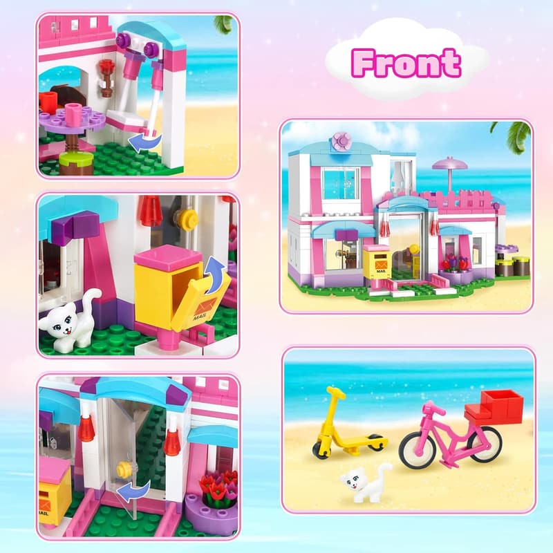 Girls' Beach House Building Set, 319 PCS Seaside Villa Toy