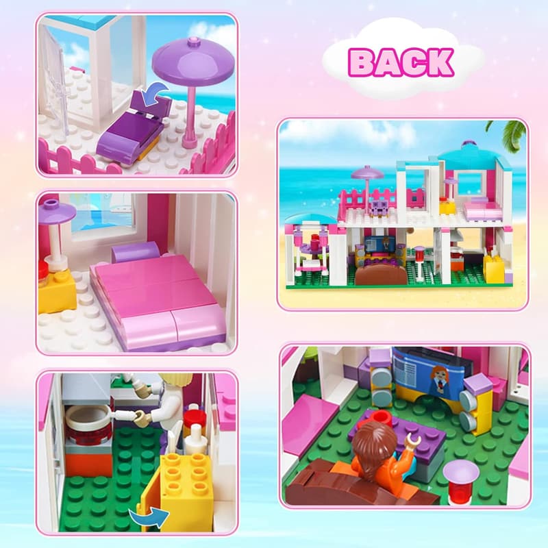 Girls' Beach House Building Set, 319 PCS Seaside Villa Toy