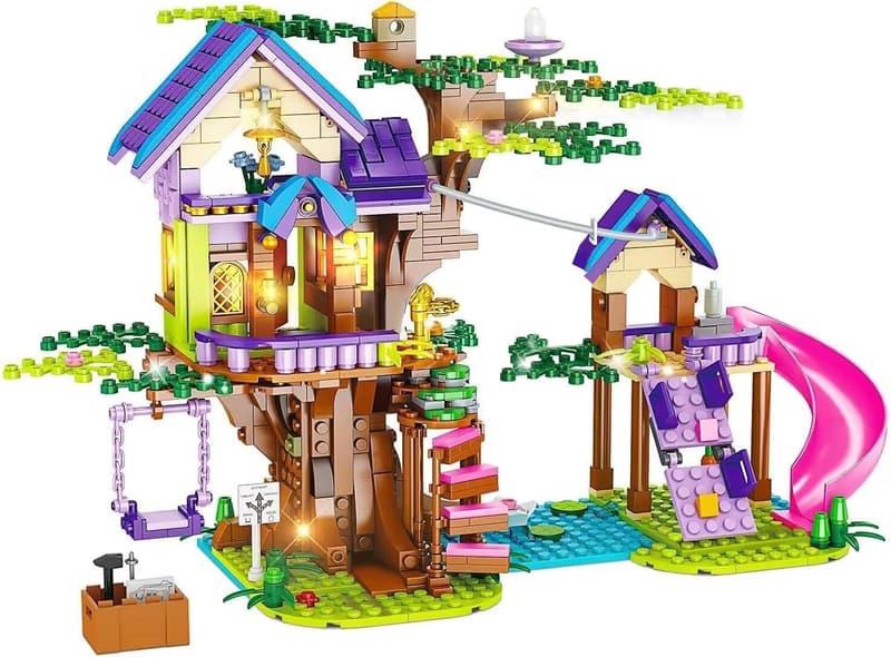 Creative Tree House Building Blocks with LED Light for Kids