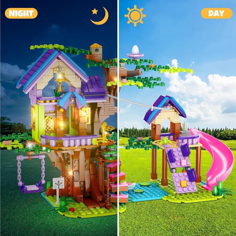 Creative Tree House Building Blocks with LED Light for Kids