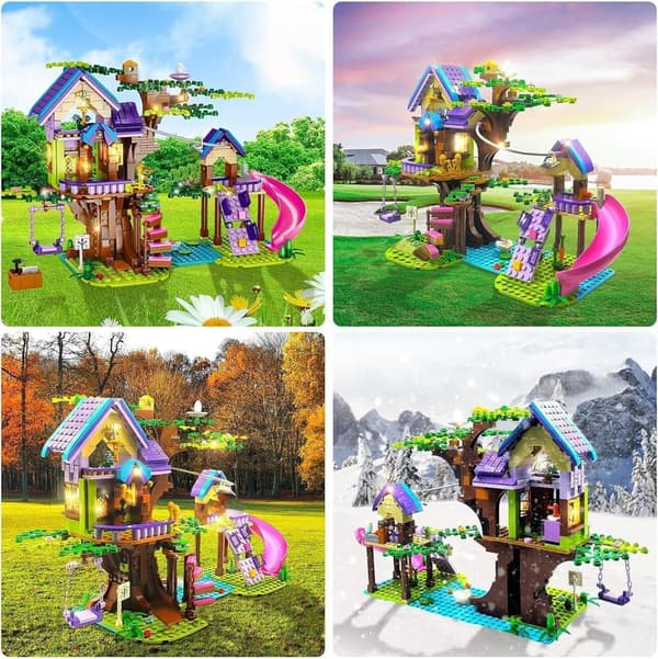 Creative Tree House Building Blocks with LED Light for Kids