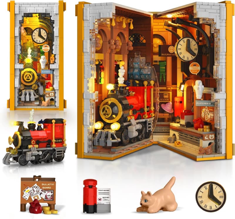 Magic Train Station Book Nook Building Set with Light - 1300 PCS