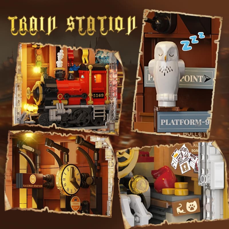 Magic Train Station Book Nook Building Set with Light - 1300 PCS