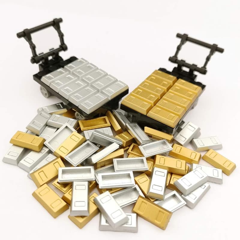 Gold and Silver Bar Brick Toy Set for Mini Figures