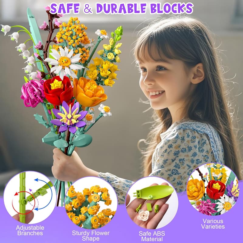 Flower Bouquet Building Set - Perfect Gift for Mother's Day (1070 Pcs)
