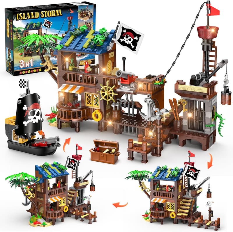 Pirate Ship Building Set with LED Light - 781PCS STEM Kit for Kids
