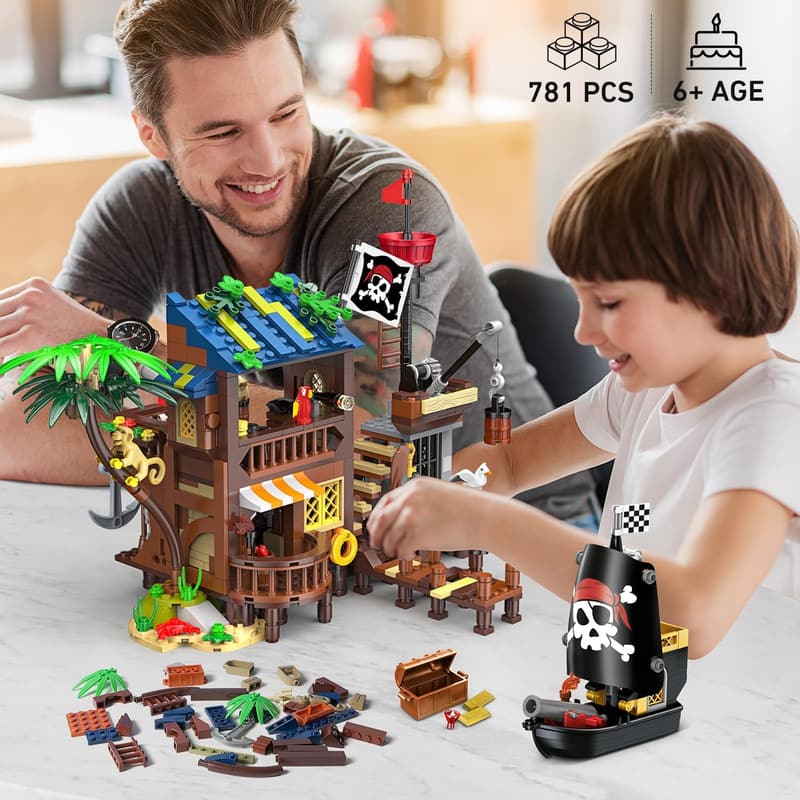 Pirate Ship Building Set with LED Light - 781PCS STEM Kit for Kids