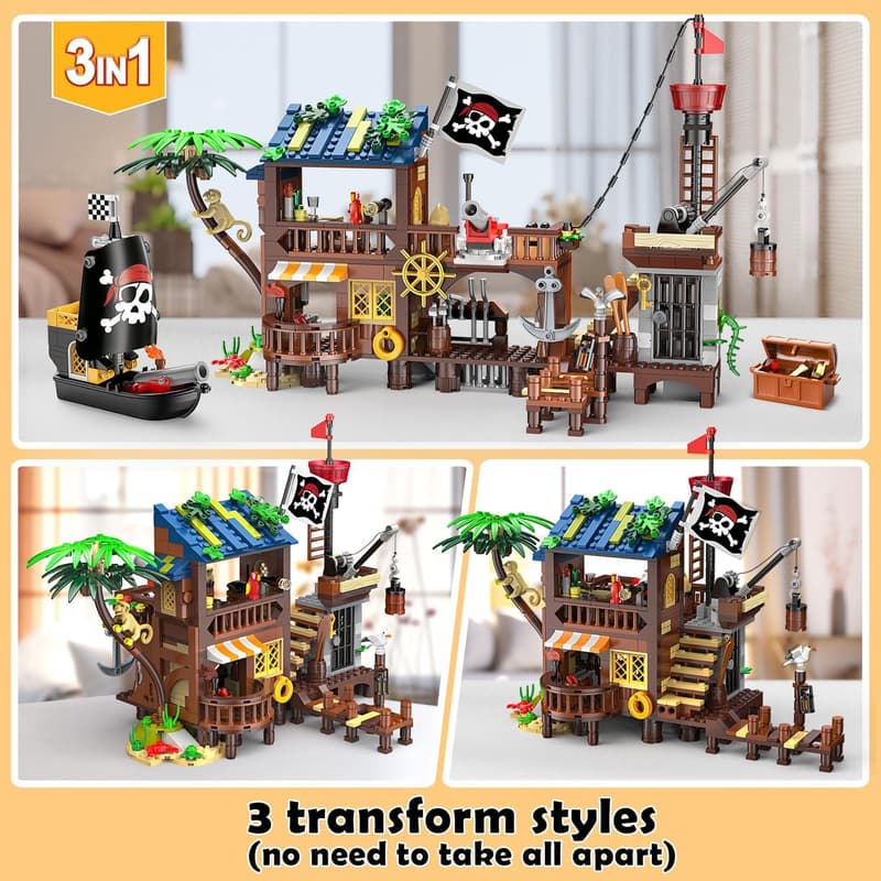 Pirate Ship Building Set with LED Light - 781PCS STEM Kit for Kids