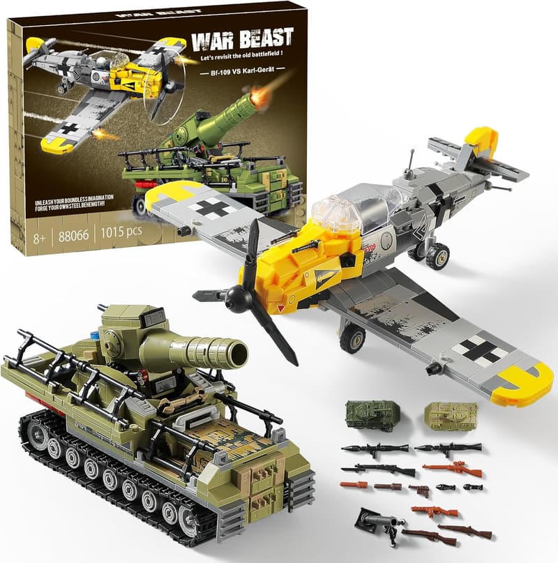 WWII Military Building Set: BF109 Fighter Jet & Karl Tank