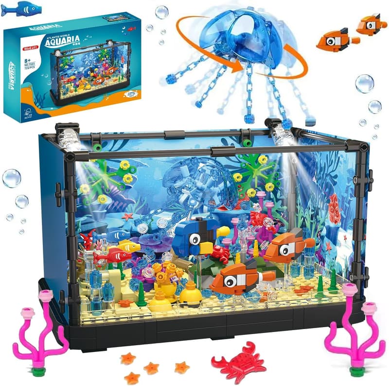 Building Block Aquarium Set with Movable Lighting for Kids & Adults