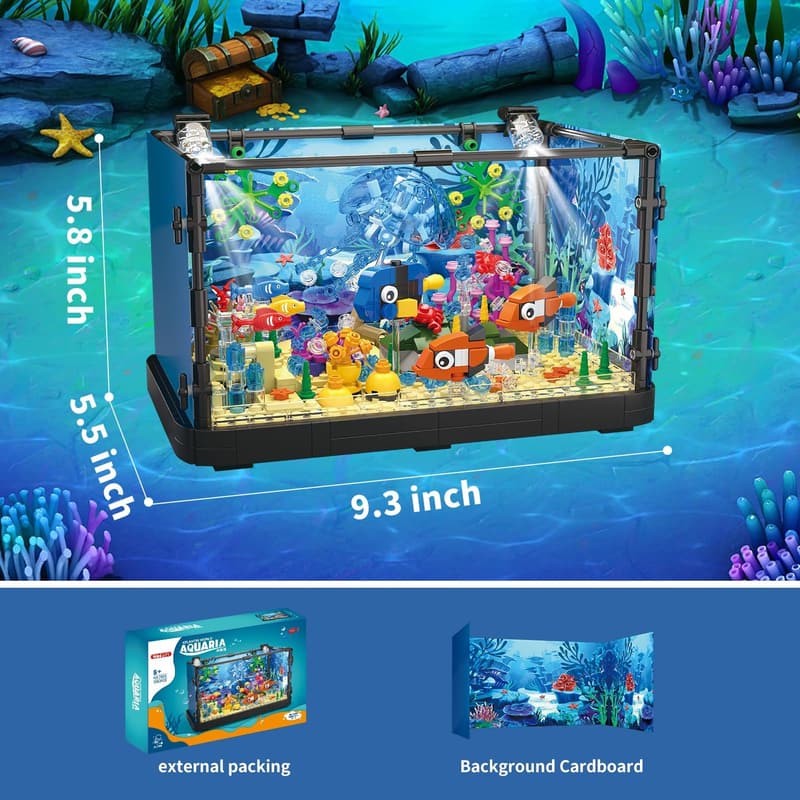 Building Block Aquarium Set with Movable Lighting for Kids & Adults