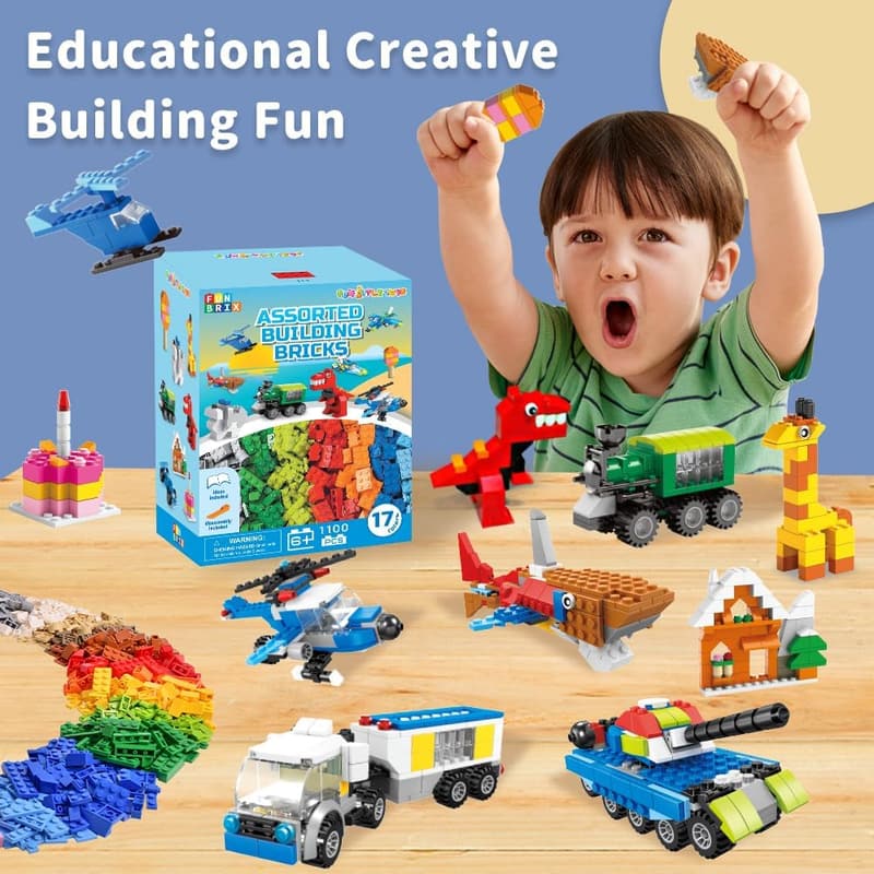 Building Blocks Set – 1100 Pieces in 17 Colors for Kids' Parties