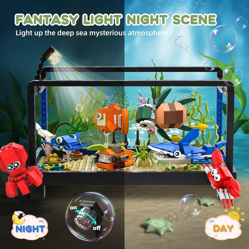Marine Life Fish Tank Building Set with Creative Lighting (625 Pieces)