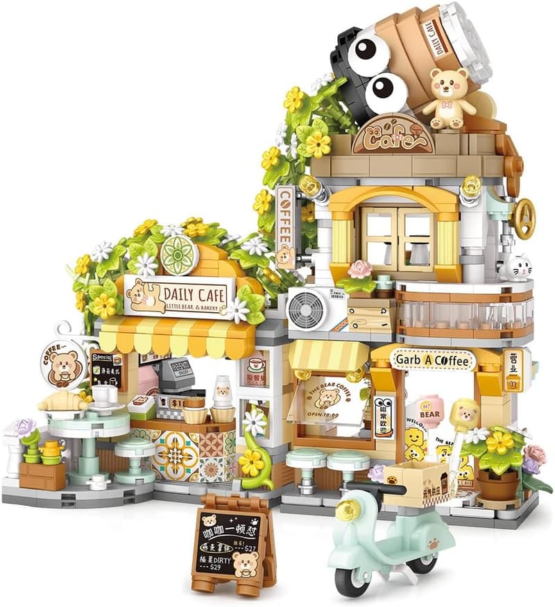 Coffee Shop Building Set for Ages 8+, 1077pcs Mini Bricks