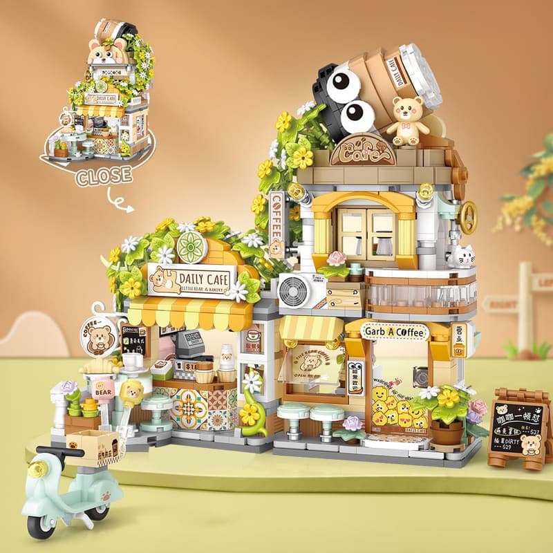 Coffee Shop Building Set for Ages 8+, 1077pcs Mini Bricks