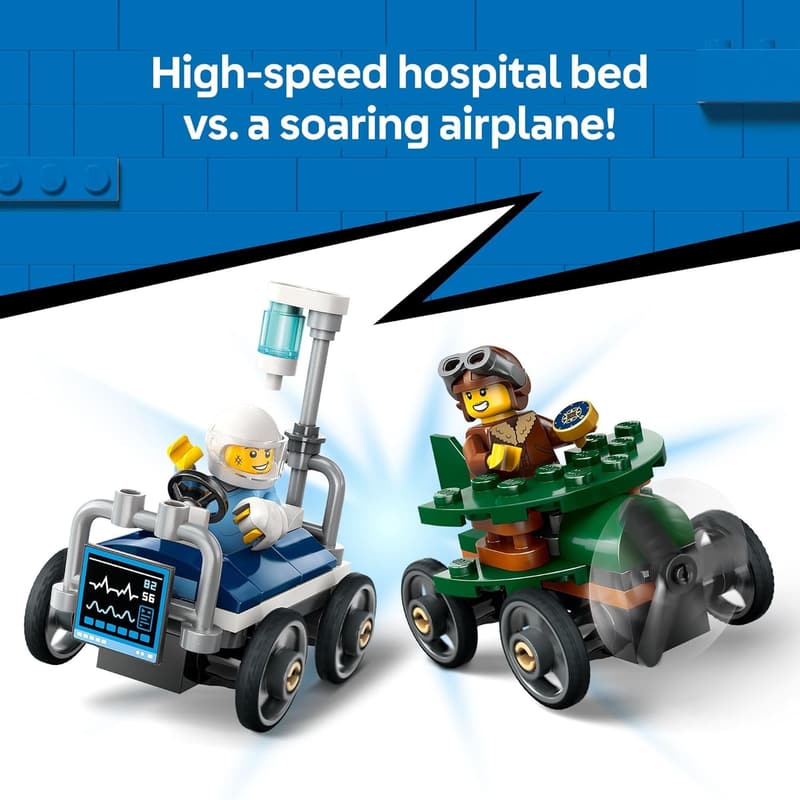 LEGO City Airplane vs. Hospital Bed Race Car Toy Set for Kids