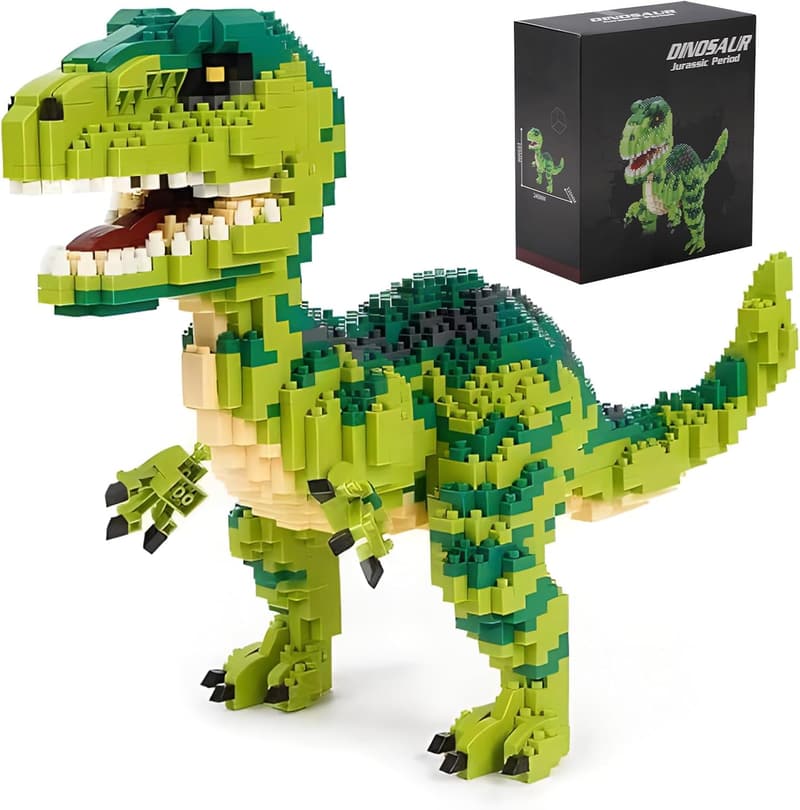 Dinosaur Building Blocks Set - Tyrannosaurus Rex & Velociraptor 1457 Pieces - Birthday Gift for Ages 6+