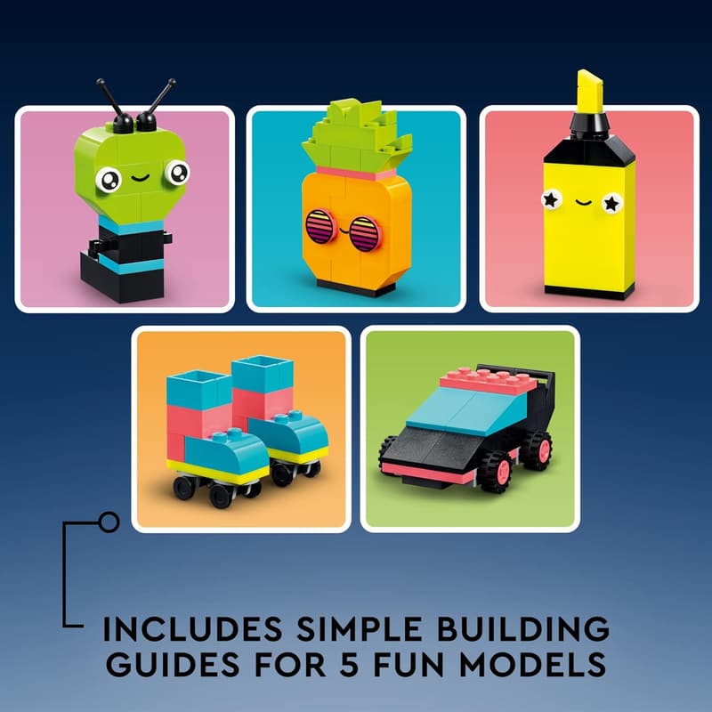 LEGO Classic Creative Neon Brick Box Set 11027 for Kids 5+