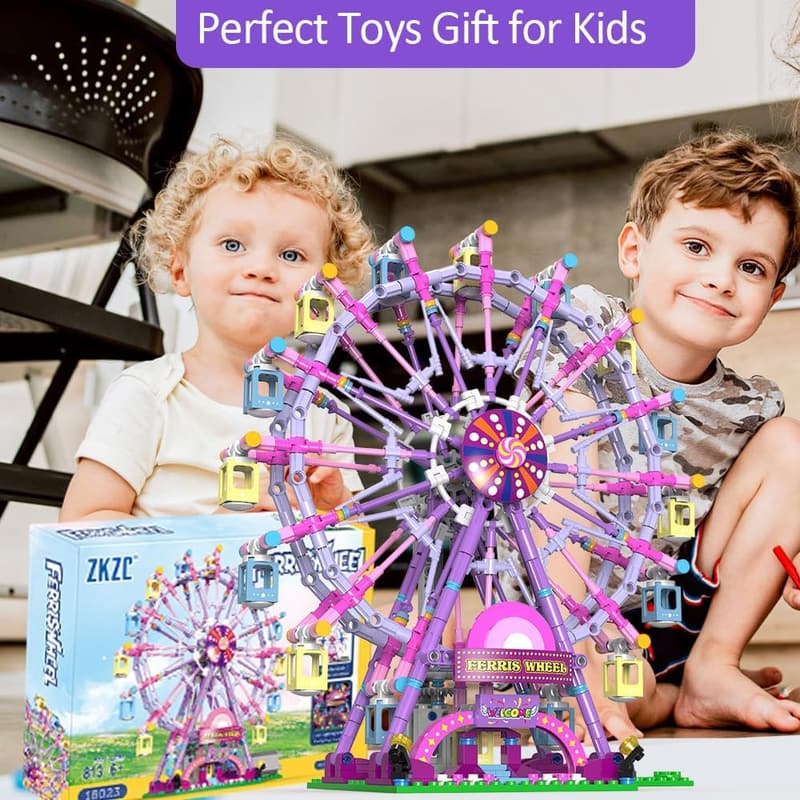 Ferris Wheel Building Blocks Set with Lights for Kids, 813pcs