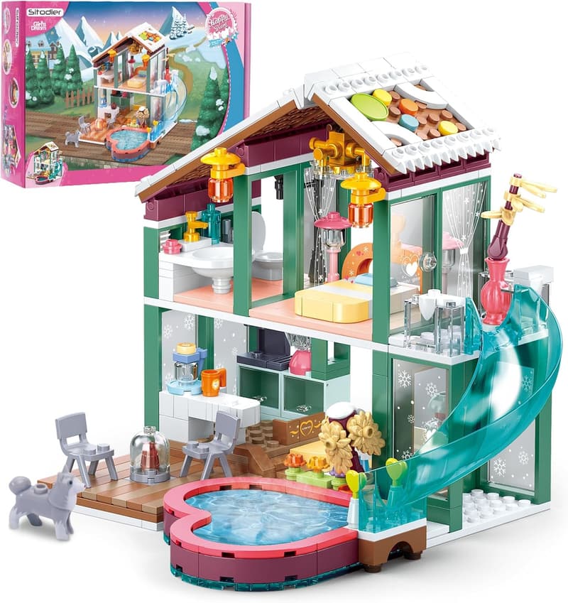 Hot Spring Vacation House Building Blocks Set for Kids, 439 pcs