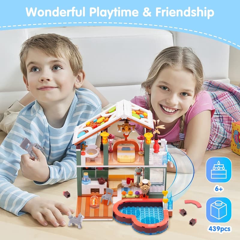 Hot Spring Vacation House Building Blocks Set for Kids, 439 pcs