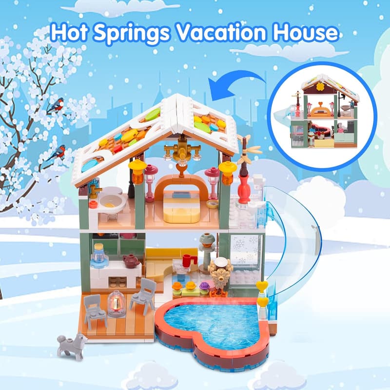 Hot Spring Vacation House Building Blocks Set for Kids, 439 pcs