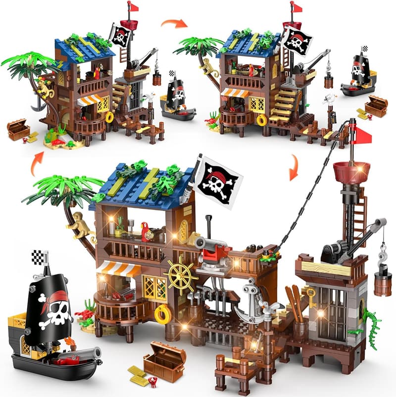 Pirate Ship Wharf Building Set with LED Light - 781PCS