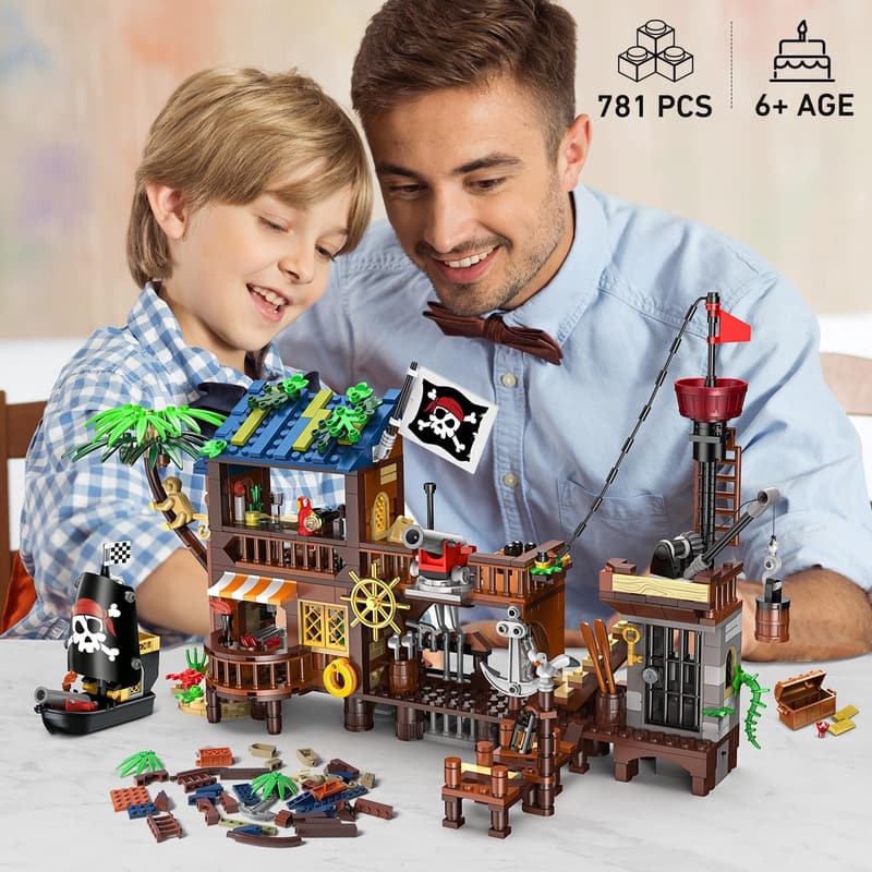 Pirate Ship Wharf Building Set with LED Light - 781PCS