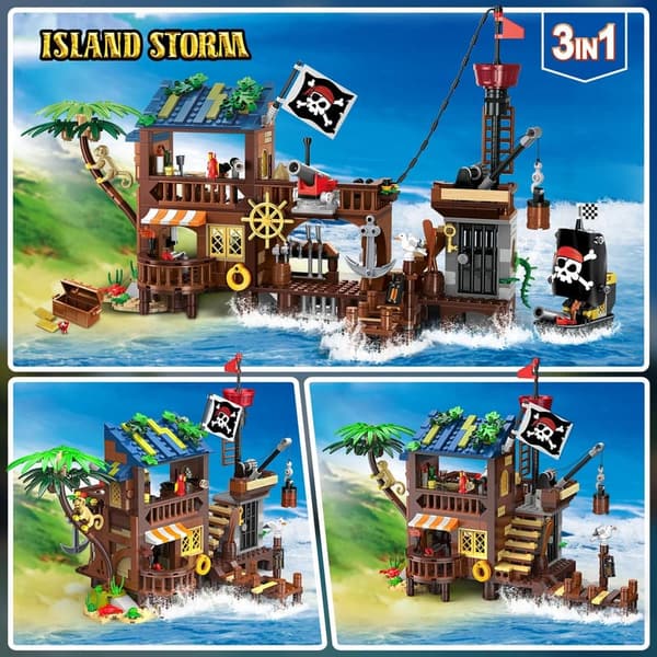 Pirate Ship Wharf Building Set with LED Light - 781PCS