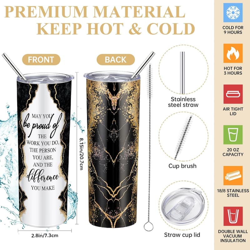 Employee Appreciation Gift Set for Women - Rustic Blue Marble Tumbler & Accessories