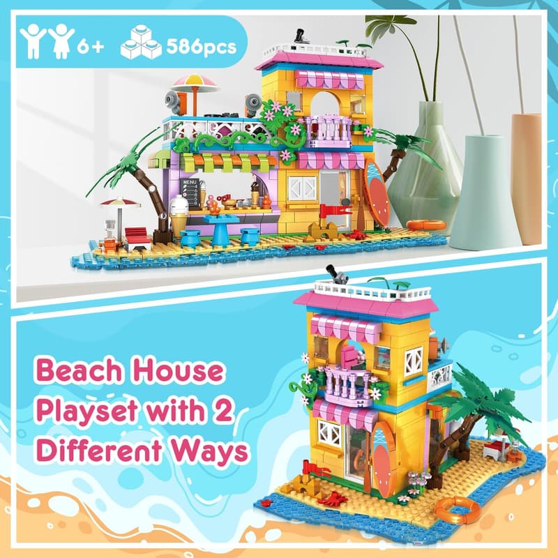 Beach House Building Set - 586PCS Cottage Construction Toys for Kids