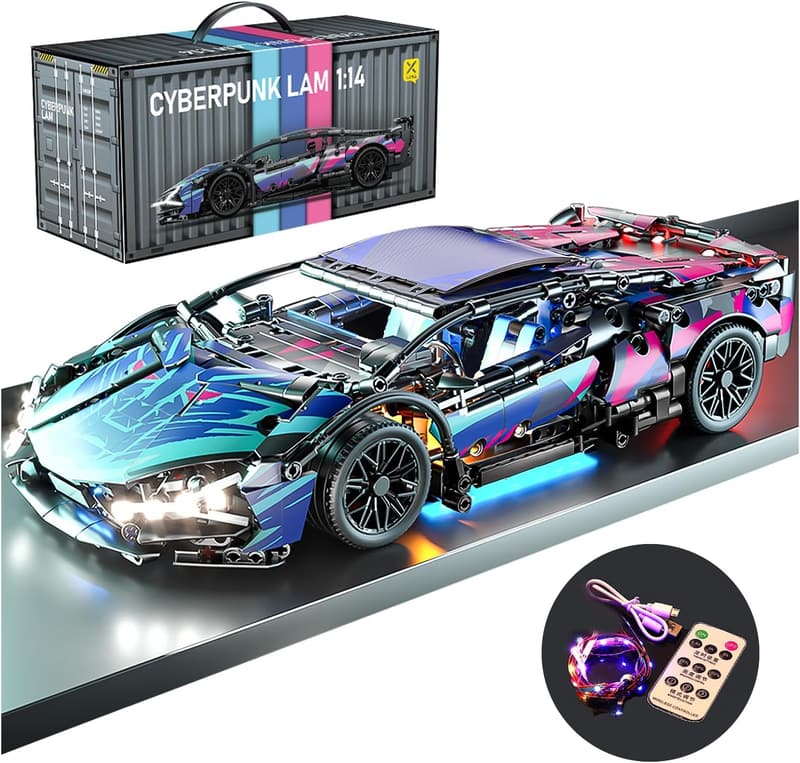 Technical Race Car Building Blocks with LED Lights for Adults