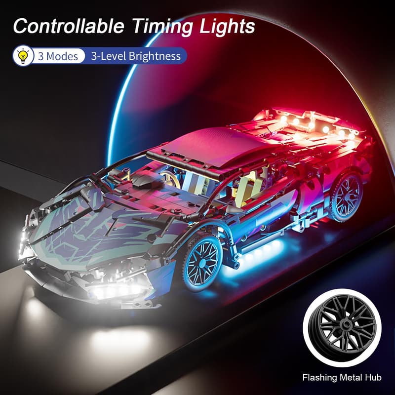 Technical Race Car Building Blocks with LED Lights for Adults