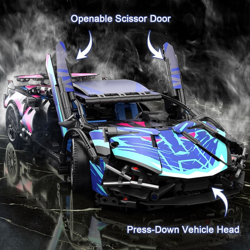 Technical Race Car Building Blocks with LED Lights for Adults